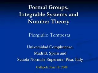 Formal Groups, Integrable Systems and Number Theory