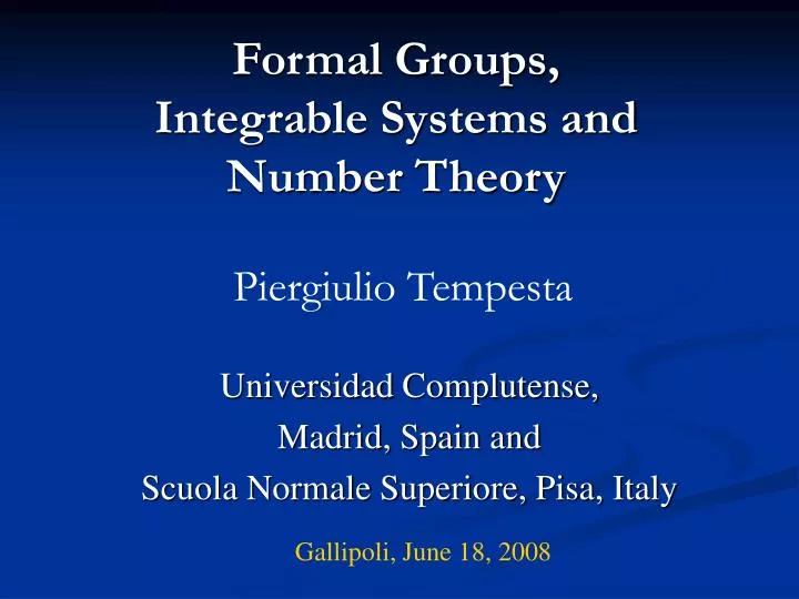 formal groups integrable systems and number theory