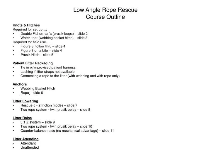 low angle rope rescue course outline
