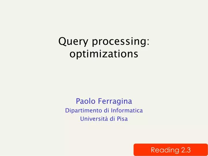 query processing optimizations