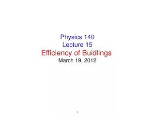 Physics 140 Lecture 15 Efficiency of Buidlings March 19, 2012
