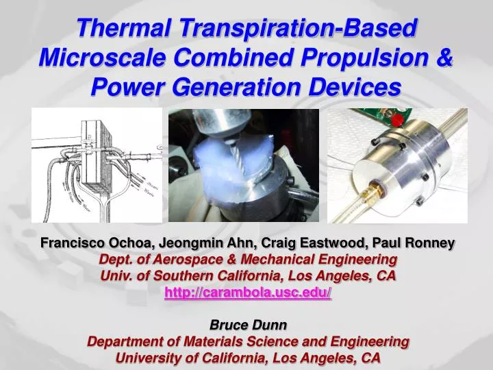 thermal transpiration based microscale combined propulsion power generation devices