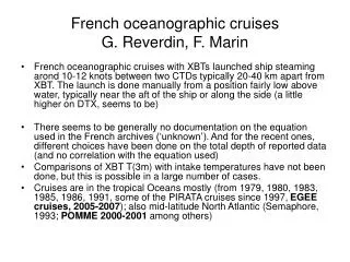 French oceanographic cruises G. Reverdin, F. Marin