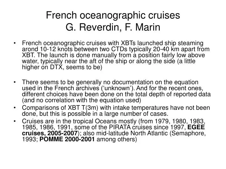 french oceanographic cruises g reverdin f marin