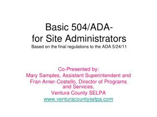 Basic 504/ADA- for Site Administrators Based on the final regulations to the ADA 5/24/11