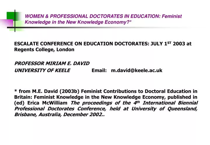 women professional doctorates in education feminist knowledge in the new knowledge economy