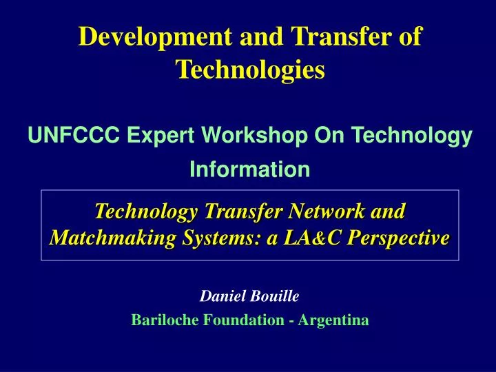 development and transfer of technologies unfccc expert workshop on technology information