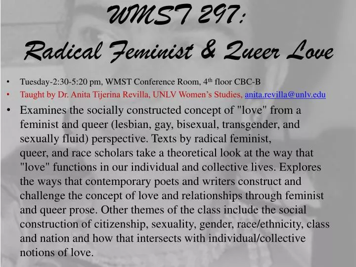 wmst 297 radical feminist queer love