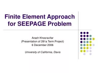 Finite Element Approach for SEEPAGE Problem