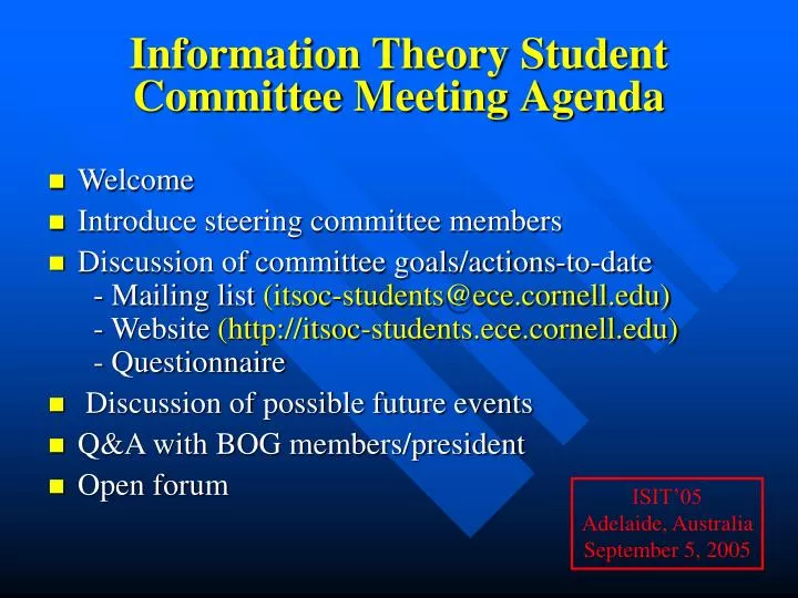 information theory student committee meeting agenda