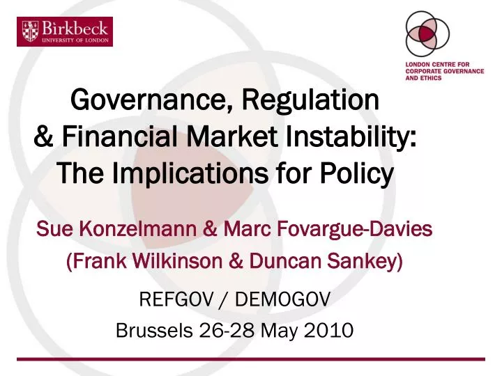 governance regulation financial market instability the implications for policy