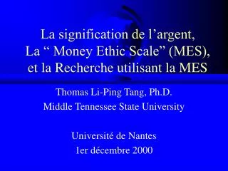 la signification de l argent la money ethic scale mes et la recherche utilisant la mes