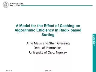 A Model for the Effect of Caching on Algorithmic Efficiency in Radix based Sorting