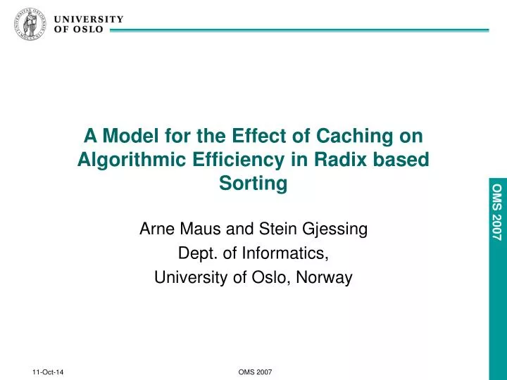 a model for the effect of caching on algorithmic efficiency in radix based sorting