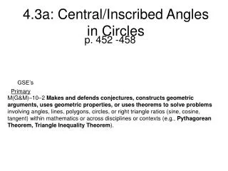 4.3a: Central/Inscribed Angles in Circles