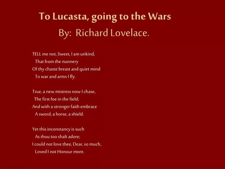 to lucasta going to the wars by richard lovelace