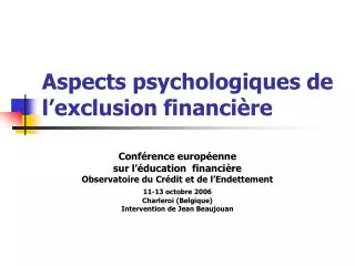 aspects psychologiques de l exclusion financi re