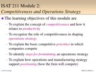 ISAT 211 Module 2: Competitiveness and Operations Strategy