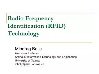 Radio Frequency Identification (RFID) Technology
