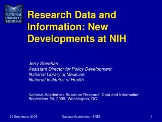 Research Data and Information: New Developments at NIH