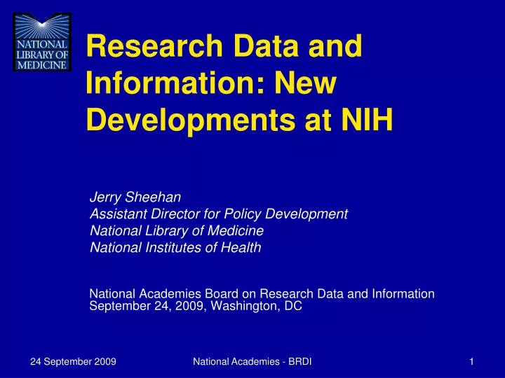 research data and information new developments at nih