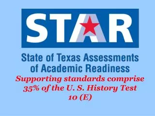 Supporting standards comprise 35% of the U. S. History Test 10 (E)