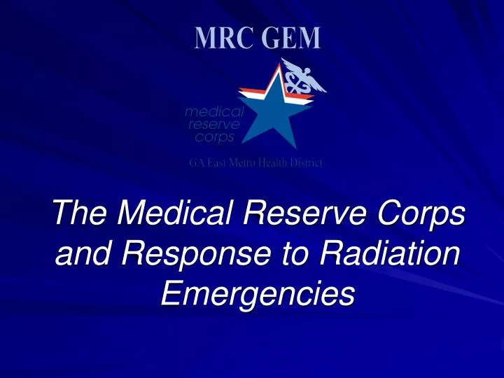 the medical reserve corps and response to radiation emergencies