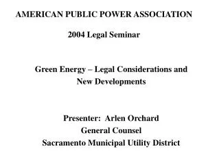 AMERICAN PUBLIC POWER ASSOCIATION 2004 Legal Seminar