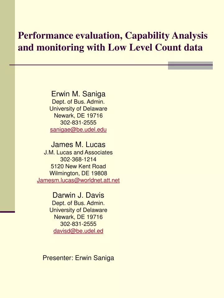 performance evaluation capability analysis and monitoring with low level count data