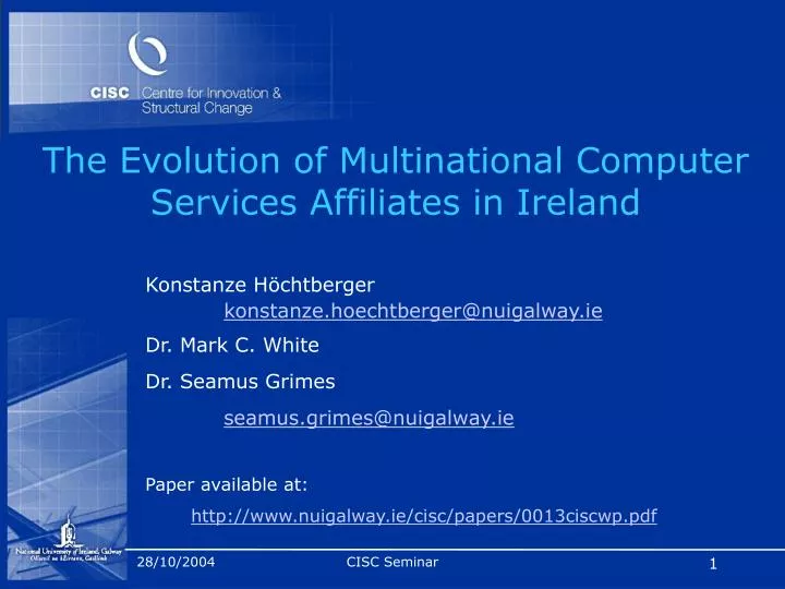 the evolution of multinational computer services affiliates in ireland