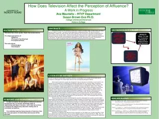 How Does Television Affect the Perception of Affluence? A Work in Progress