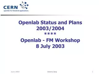 Openlab Status and Plans 2003/2004 **** Openlab - FM Workshop 8 July 2003
