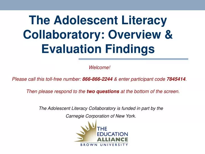 the adolescent literacy collaboratory overview evaluation findings