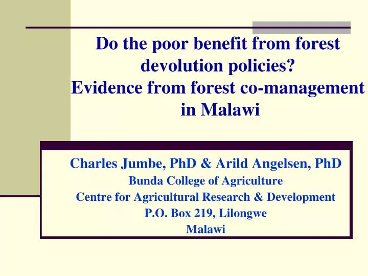 do the poor benefit from forest devolution policies evidence from forest co management in malawi