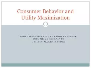 Consumer Behavior and Utility Maximization