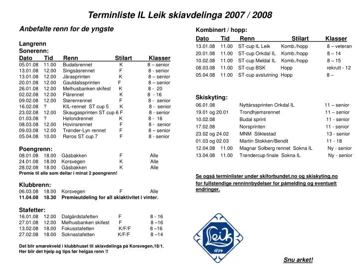 terminliste il leik skiavdelinga 2007 2008
