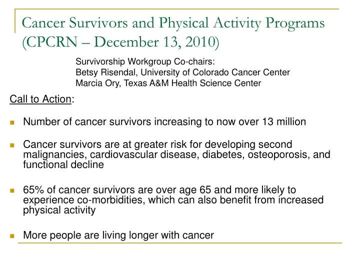 cancer survivors and physical activity programs cpcrn december 13 2010