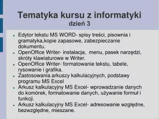 tematyka kursu z informatyki dzie 3