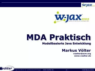 MDA Praktisch Modellbasierte Java Entwicklung Markus Völter voelter@acm voelter.de