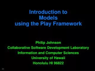 Introduction to Models using the Play Framework