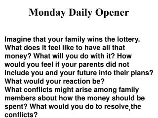 Monday Daily Opener