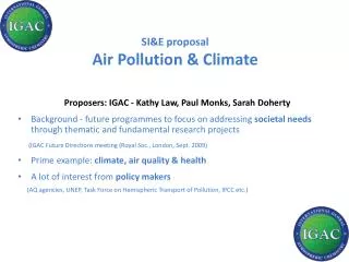 SI&amp;E proposal Air Pollution &amp; Climate