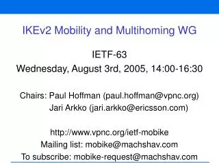 IKEv2 Mobility and Multihoming WG