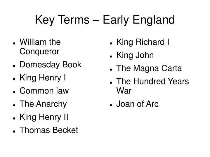 key terms early england