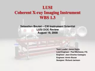 LUSI Coherent X-ray Imaging Instrument WBS 1.3