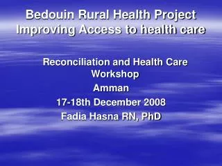 Bedouin Rural Health Project Improving Access to health care