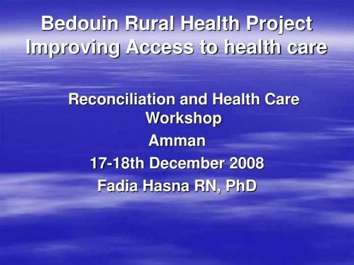 bedouin rural health project improving access to health care