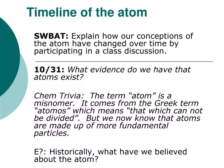 timeline of the atom