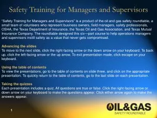 Safety Training for Managers and Supervisors
