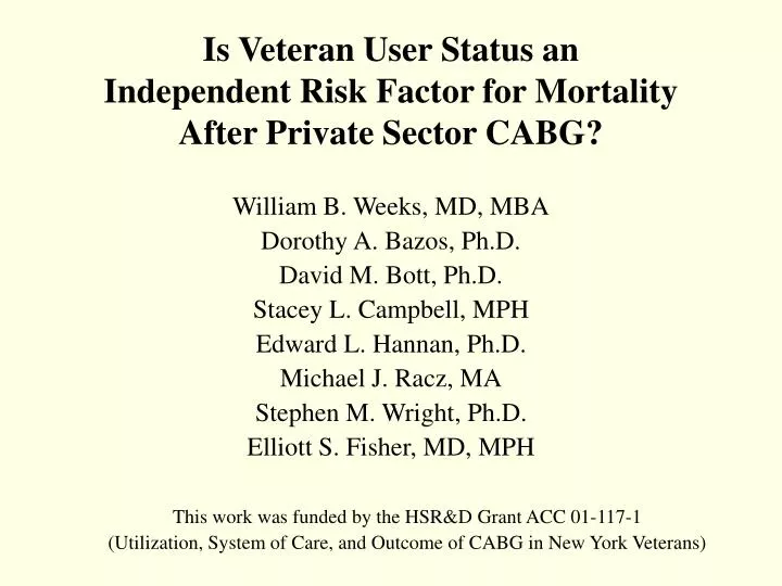 is veteran user status an independent risk factor for mortality after private sector cabg